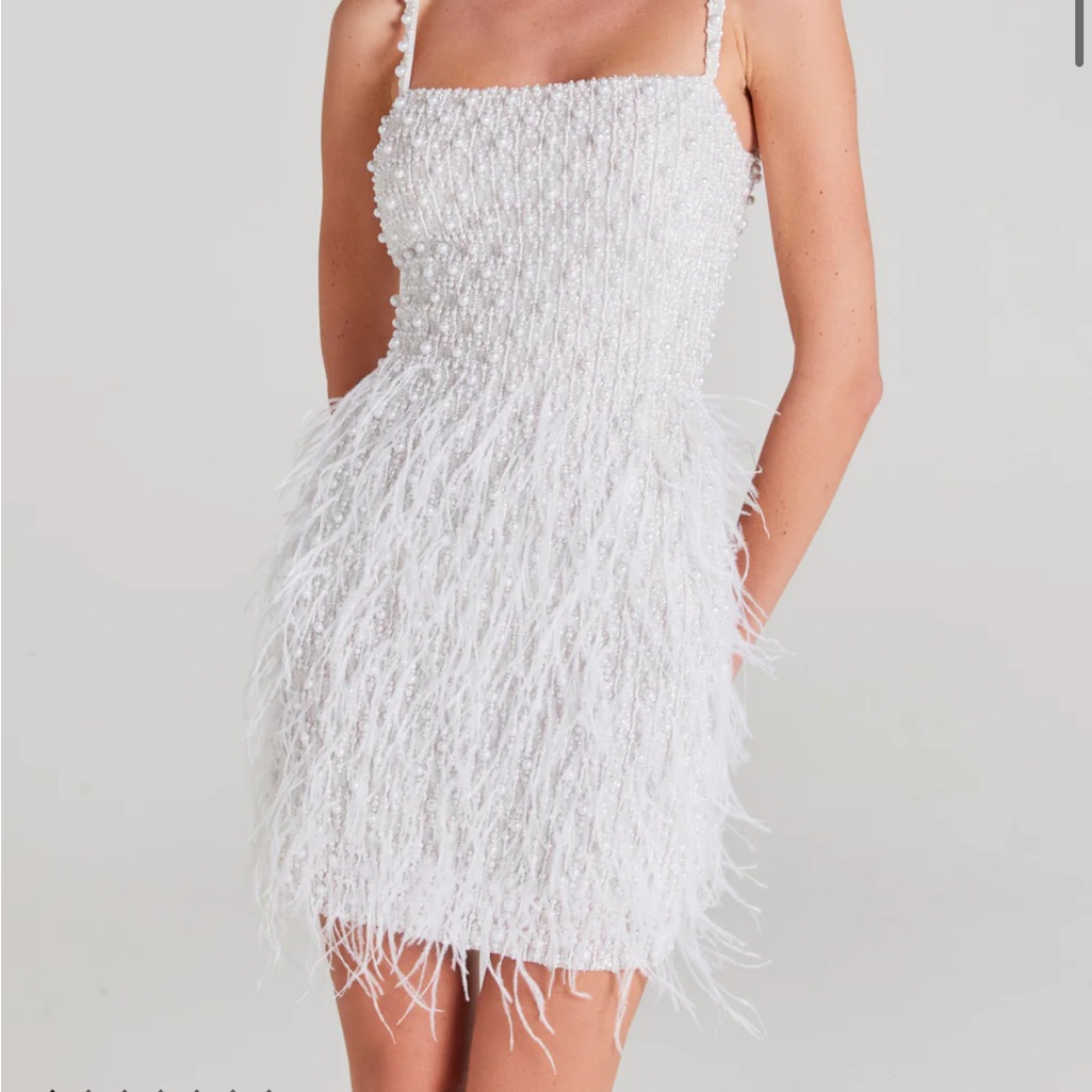 Nwt Nadine Merabi White Beaded Feather Carrie Mini Dress